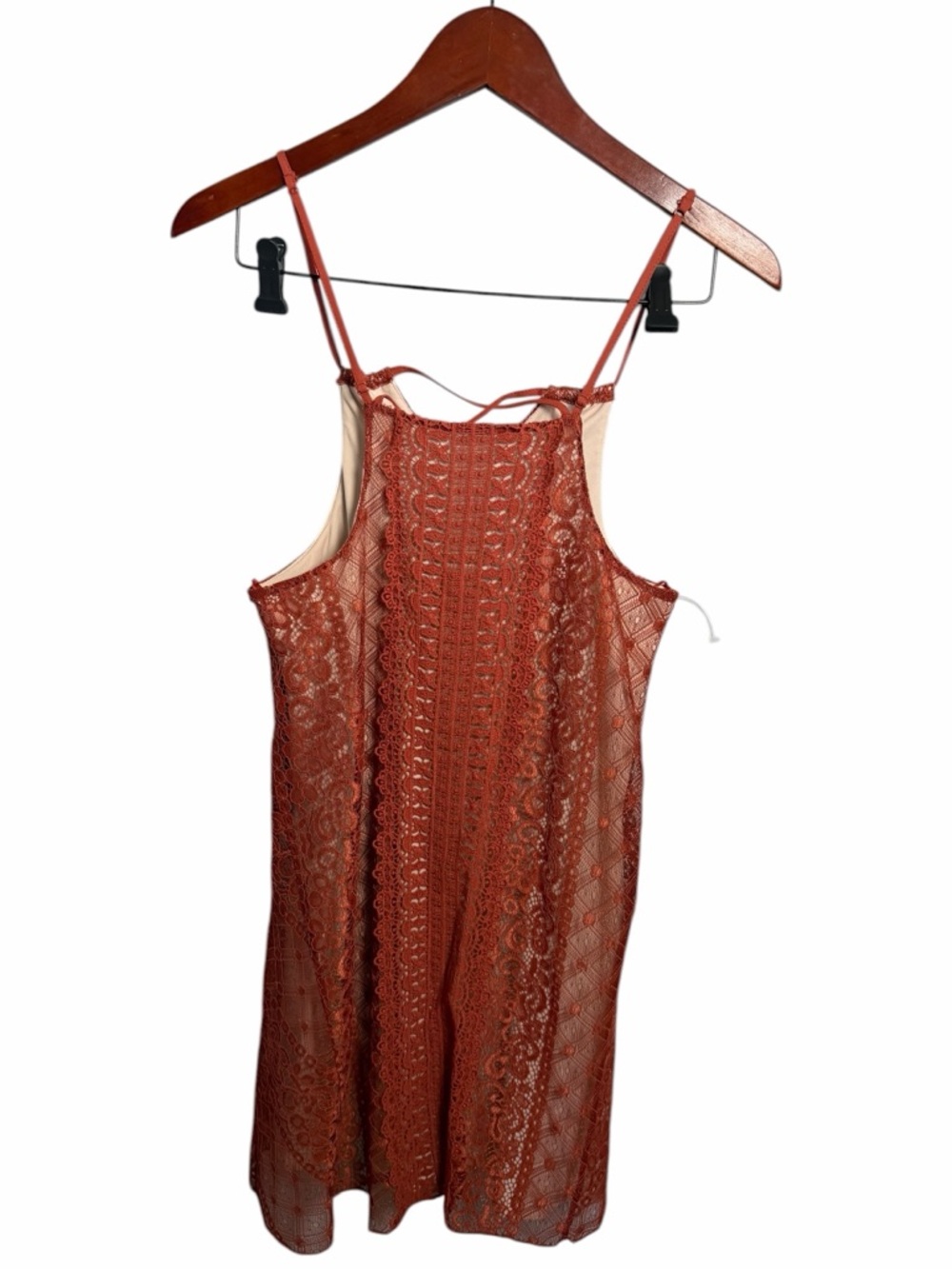 Francesca's Blush and Rust Crochet Slip Dress - Picture 2 of 9